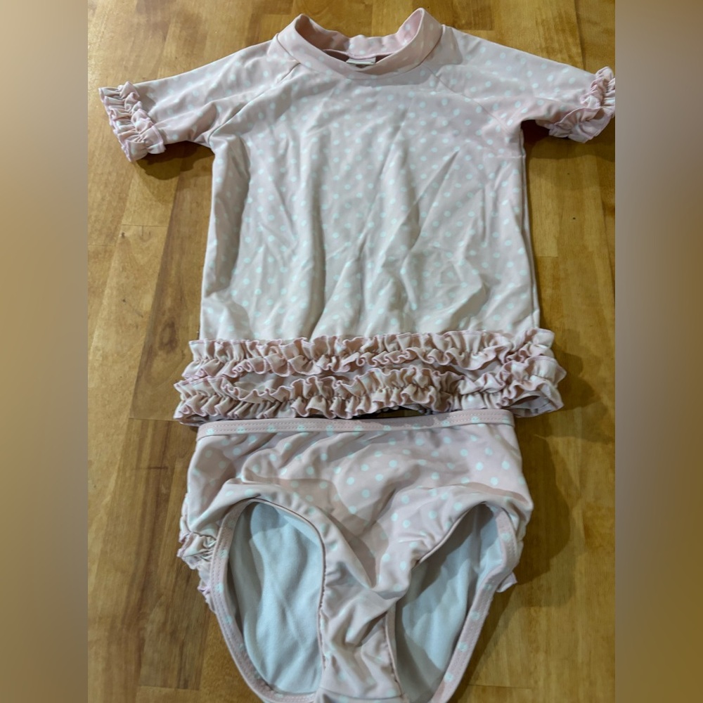 Ruffle Butts Light Pink Swimsuit/tankini with White Dots size 4T